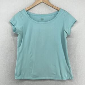 EILEEN FISHER Top S Organic Cotton Stretch Jersey Short Sleeve Aqua Blue USA